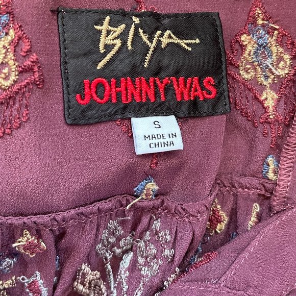 JOHNNY WAS Biya "Deliza" Embroidered Silk Blouse: Wine Colored; SMALL; NWOT! - Picture 4 of 9